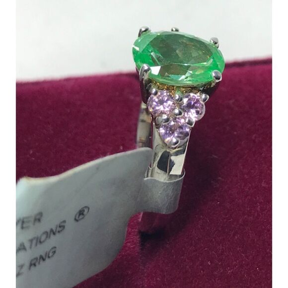 Sterling Silver Green Ice Pink CZ Ring (Size 8), 18”Necklace, Earrings Set - Picture 4 of 16